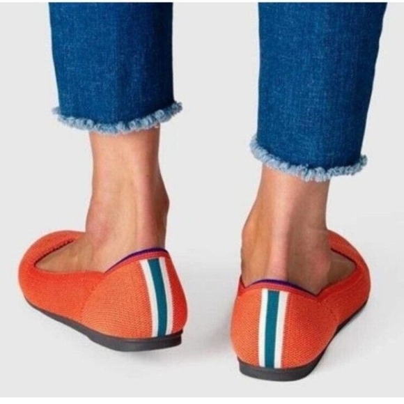 Rothy's Orange Persimmon Marina Heel Stripe Round Toe Flat Size W11.5 NWOB - Picture 1 of 8